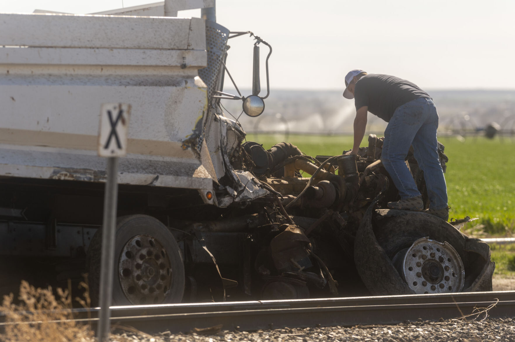 Crash involving a train and dump truck